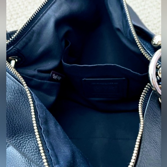 Coach Mia Shoulder Bag Pebble Leather In Navy Blue (Larger Version) Silver - Picture 2 of 5